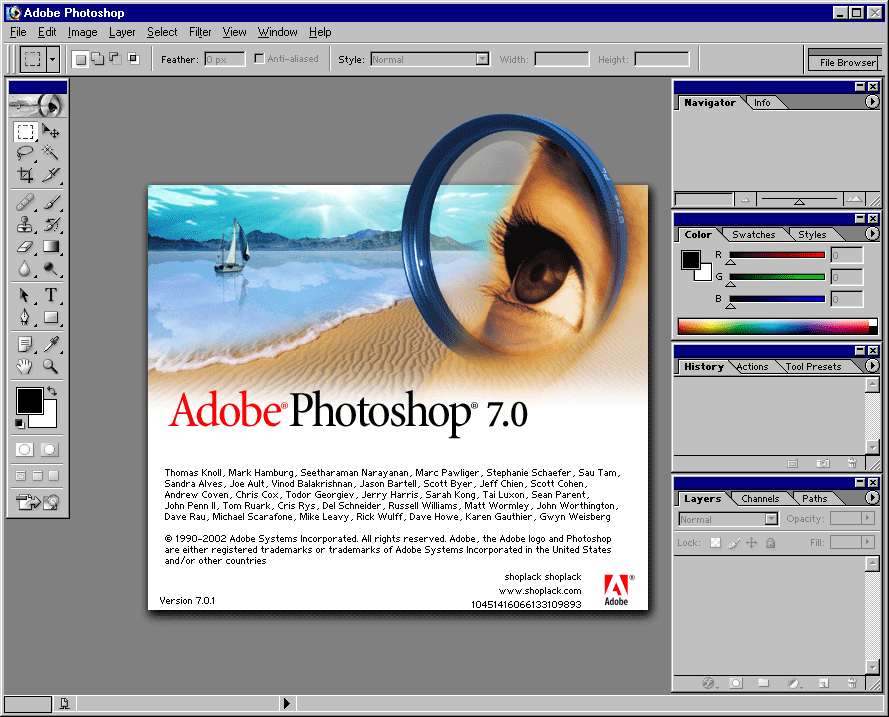 Adobe Photoshop 7.0 for Windows Splash Screen (2002)
